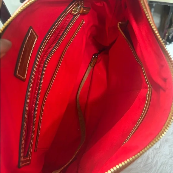 Dooney & Bourke Red Leather Shoulder Bag with Tan Trim - Picture 12 of 12